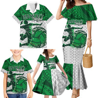 Custom Hawaii Volleyball-Kakau Motif Green Color Family Matching Mermaid Dress and Hawaiian Shirt LT03 - Polynesian Pride