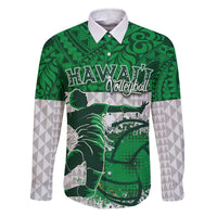 Custom Hawaii Volleyball-Kakau Motif Green Color Family Matching Off The Shoulder Long Sleeve Dress and Hawaiian Shirt LT03 Dad's Shirt - Long Sleeve Green - Polynesian Pride