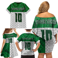 Custom Hawaii Volleyball-Kakau Motif Green Color Family Matching Off Shoulder Short Dress and Hawaiian Shirt LT03 - Polynesian Pride