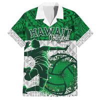 Custom Hawaii Volleyball-Kakau Motif Green Color Family Matching Off Shoulder Short Dress and Hawaiian Shirt LT03 Dad's Shirt - Short Sleeve Green - Polynesian Pride