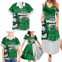 Custom Hawaii Volleyball-Kakau Motif Green Color Family Matching Summer Maxi Dress and Hawaiian Shirt LT03 - Polynesian Pride