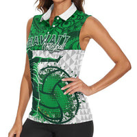 Custom Hawaii Volleyball-Kakau Motif Green Color Women Sleeveless Polo Shirt LT03 - Polynesian Pride