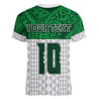 Custom Hawaii Volleyball-Kakau Motif Green Color Women V-Neck T-Shirt LT03 - Polynesian Pride