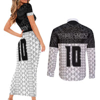 Custom Hawaii Volleyball-Kakau Motif Grayscale Color Couples Matching Short Sleeve Bodycon Dress and Long Sleeve Button Shirt LT03 - Polynesian Pride