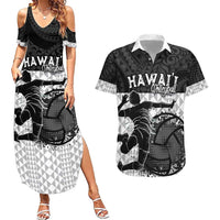 Custom Hawaii Volleyball-Kakau Motif Grayscale Color Couples Matching Summer Maxi Dress and Hawaiian Shirt LT03 Black - Polynesian Pride