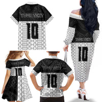 Custom Hawaii Volleyball-Kakau Motif Grayscale Color Family Matching Off The Shoulder Long Sleeve Dress and Hawaiian Shirt LT03 - Polynesian Pride