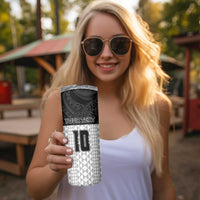 Custom Hawaii Volleyball-Kakau Motif Grayscale Color Skinny Tumbler LT03 - Polynesian Pride