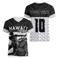 Custom Hawaii Volleyball-Kakau Motif Grayscale Color Women V-Neck T-Shirt LT03 - Polynesian Pride