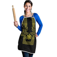 Philippines Barong Style Apron with Polynesian Art and Leaf Motif Black-Gold Color