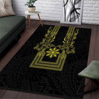 Philippines Barong Style Area Rug with Polynesian Art and Leaf Motif Black-Gold Color