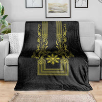 Philippines Barong Style Blanket with Polynesian Art and Leaf Motif Black-Gold Color