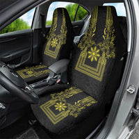 Philippines Barong Style Car Seat Cover with Polynesian Art and Leaf Motif Black-Gold Color
