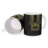 Philippines Barong Style Ceramic Mug with Polynesian Art and Leaf Motif Black-Gold Color