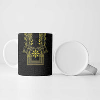 Philippines Barong Style Ceramic Mug with Polynesian Art and Leaf Motif Black-Gold Color
