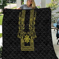 Philippines Barong Style Quilt with Polynesian Art and Leaf Motif Black-Gold Color