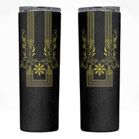 Philippines Barong Style Skinny Tumbler with Polynesian Art and Leaf Motif Black-Gold Color LT03 Black - Polynesian Pride