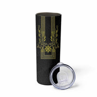 Philippines Barong Style Skinny Tumbler with Polynesian Art and Leaf Motif Black-Gold Color LT03 - Polynesian Pride