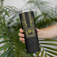Philippines Barong Style Skinny Tumbler with Polynesian Art and Leaf Motif Black-Gold Color LT03 - Polynesian Pride