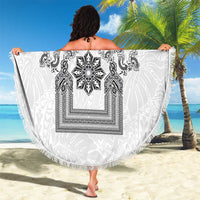 Philippines Barong Style Beach Blanket with Polynesian Art and Leaf Motif Black-White Color