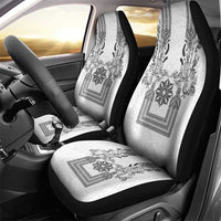 Philippines Barong Style Car Seat Cover with Polynesian Art and Leaf Motif Black-White Color