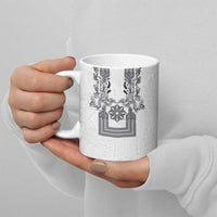 Philippines Barong Style Ceramic Mug with Polynesian Art and Leaf Motif Black-White Color