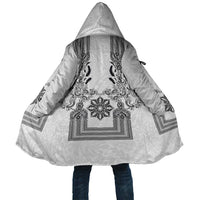 Philippines Barong Style Cloak with Polynesian Art and Leaf Motif Black-White Color