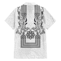Philippines Barong Style Family Matching Long Sleeve Bodycon Dress and Hawaiian Shirt with Polynesian Art and Leaf Motif Black-White Color LT03 - Polynesian Pride