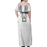 Philippines Barong Style Family Matching Off Shoulder Maxi Dress and Hawaiian Shirt with Polynesian Art and Leaf Motif Black-White Color LT03 - Polynesian Pride