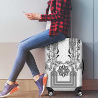 Philippines Barong Style Luggage Cover with Polynesian Art and Leaf Motif Black-White Color