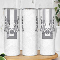 Philippines Barong Style Skinny Tumbler with Polynesian Art and Leaf Motif Black-White Color LT03 - Polynesian Pride
