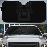 Philippines Barong Style Auto Sun Shade with Polynesian Art and Leaf Motif Black Color