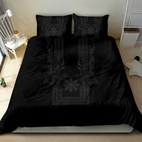 Philippines Barong Style Bedding Set with Polynesian Art and Leaf Motif Black Color