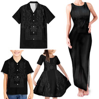 Philippines Barong Style Family Matching Tank Maxi Dress and Hawaiian Shirt with Polynesian Art and Leaf Motif Black Color LT03 - Polynesian Pride