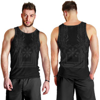 Philippines Barong Style Men Tank Top with Polynesian Art and Leaf Motif Black Color
