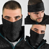 Philippines Barong Style Neck Gaiter with Polynesian Art and Leaf Motif Black Color
