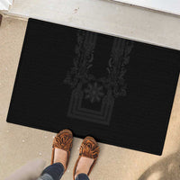 Philippines Barong Style Rubber Doormat with Polynesian Art and Leaf Motif Black Color