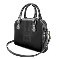 Philippines Barong Style Shoulder Handbag with Polynesian Art and Leaf Motif Black Color