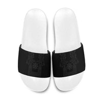 Philippines Barong Style Slide Sandals with Polynesian Art and Leaf Motif Black Color