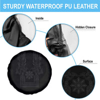 Philippines Barong Style Spare Tire Cover with Polynesian Art and Leaf Motif Black Color