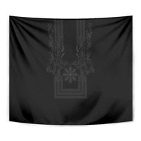 Philippines Barong Style Tapestry with Polynesian Art and Leaf Motif Black Color