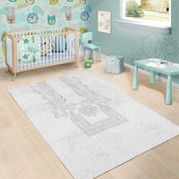 Philippines Barong Style Area Rug with Polynesian Art and Leaf Motif White Color