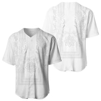 Philippines Barong Style Baseball Jersey with Polynesian Art and Leaf Motif White Color