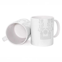 Philippines Barong Style Ceramic Mug with Polynesian Art and Leaf Motif White Color