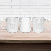 Philippines Barong Style Ceramic Mug with Polynesian Art and Leaf Motif White Color
