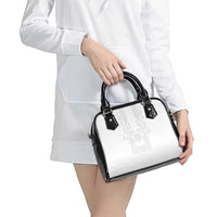 Philippines Barong Style Shoulder Handbag with Polynesian Art and Leaf Motif White Color