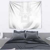Philippines Barong Style Tapestry with Polynesian Art and Leaf Motif White Color