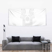 Philippines Barong Style Tapestry with Polynesian Art and Leaf Motif White Color