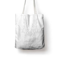 Philippines Barong Style Tote Bag with Polynesian Art and Leaf Motif White Color