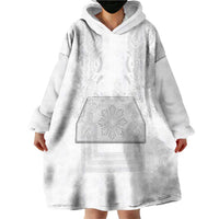 Philippines Barong Style Wearable Blanket Hoodie with Polynesian Art and Leaf Motif White Color