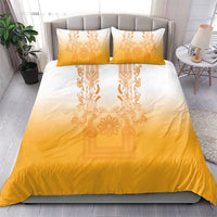 Philippines Barong Style Bedding Set with Polynesian Art and Leaf Motif Yellow Color